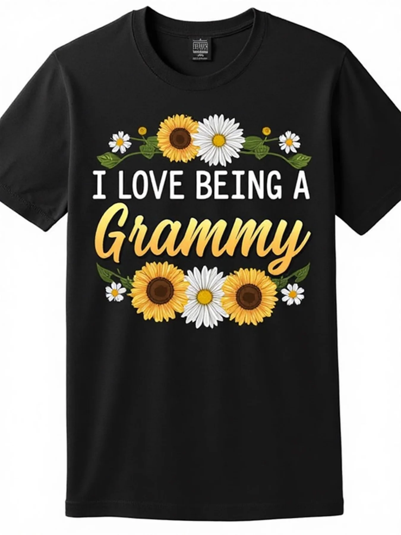 Men's Casual Round-Neck Shirt with a Heartwarming Sunflower and Daisy Pattern and the Phrase 