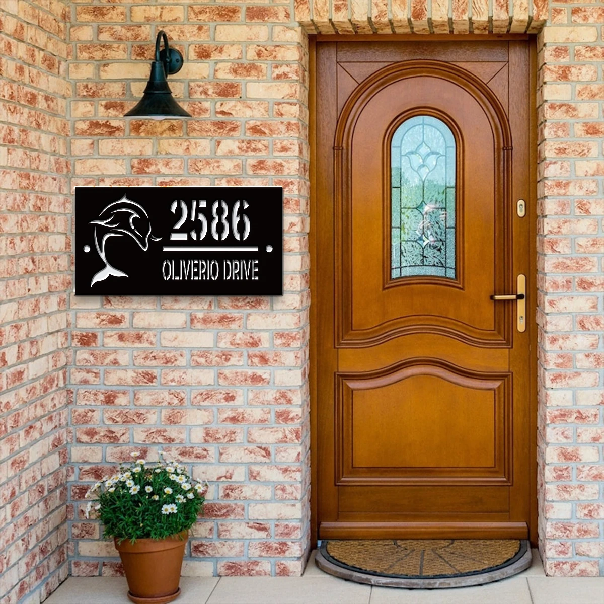 Plaque de porte personnalisée en acrylique avec numéros et texte, motif vagues de dauphins, pour maison, chambre, jardin, décoration, cadeau d'anniversaire ou de mariage, 1 pièce