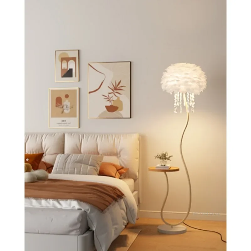 GHJUYIOL Cream style crystal feather sofa, floor lamp next to living room, coffee table, bedroom bedside standing desk  home