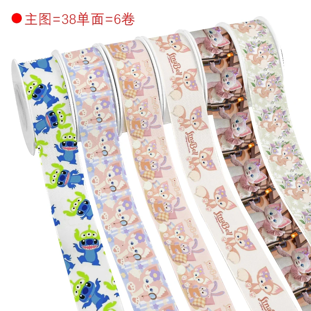 Disney Mickey Mouse Linabell Printed Grosgrain Satin Ribbon For DIY Materials Headwear Cartoon Ribbons 10 Yards