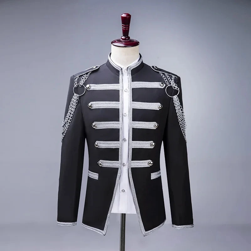 Fashion Plus Size S-5XL Men Chain Jackets Nightclun Bar Male Singer Stage Dance Performance Costume Tide Men's Court Dress