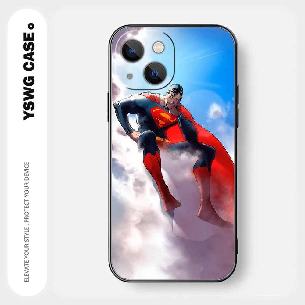 Capa de telefone preta Superman para iPhone, Mini Capa, 15, 14, 13, 12, 11, 8 Pro Max, X, XR, XS, Plus