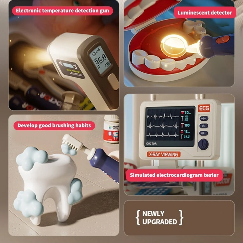 À prova crianças fingir médico playset destacando brinquedo educativo ecg para aprendizagem pré-escolar 15ub