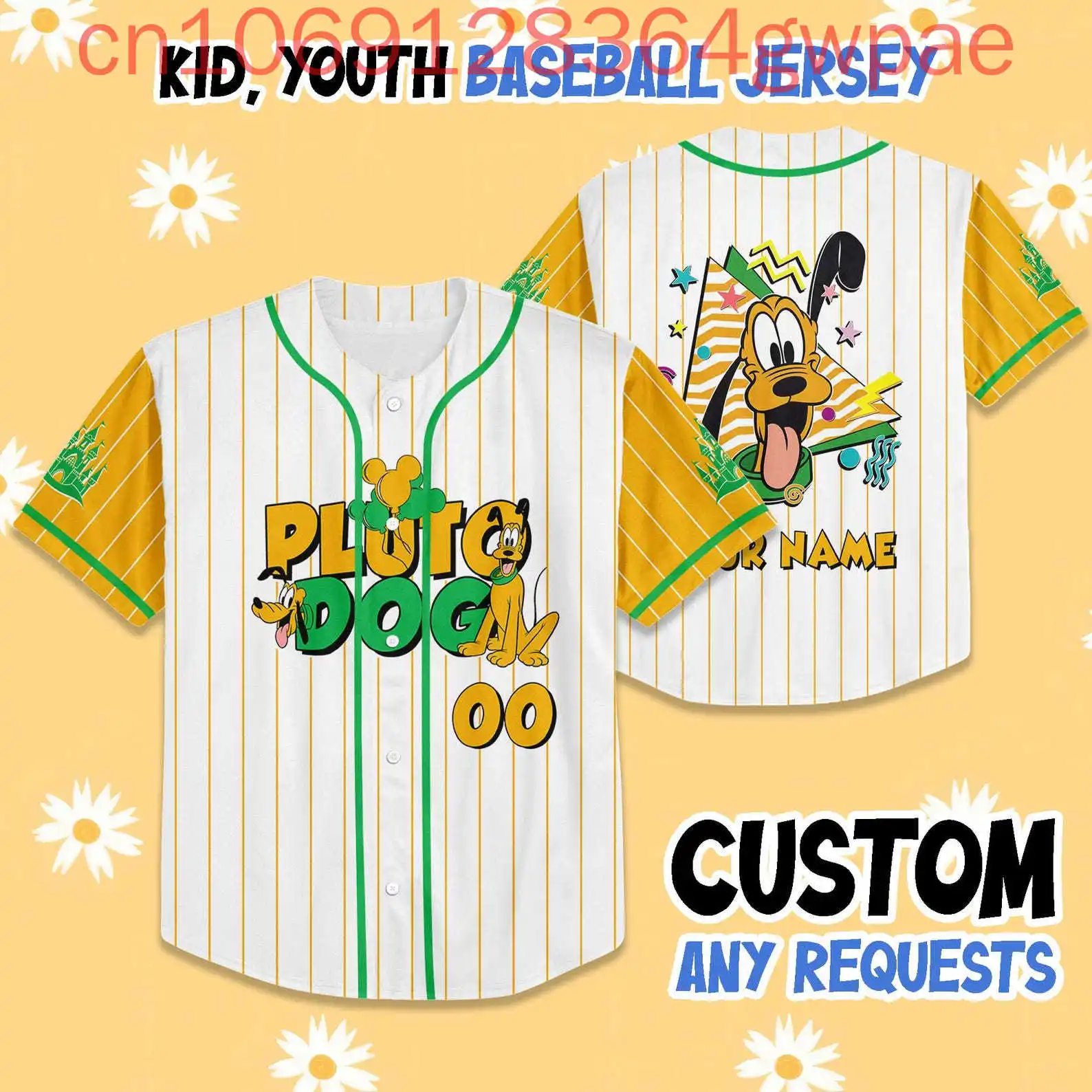 

Custom Name Fashion Disney Pluto Baseball Jersey Frozen Men's Women's Kids Short Sleeve Baseball Shirts Casual Sports Outfits