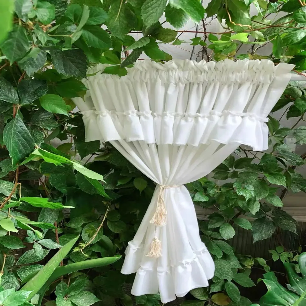 American Pastoral Style Ruffled Edge Kitchen Cabinet Short Curtain Light-blocking Through-shaft Design Kitchen Oven Curtain