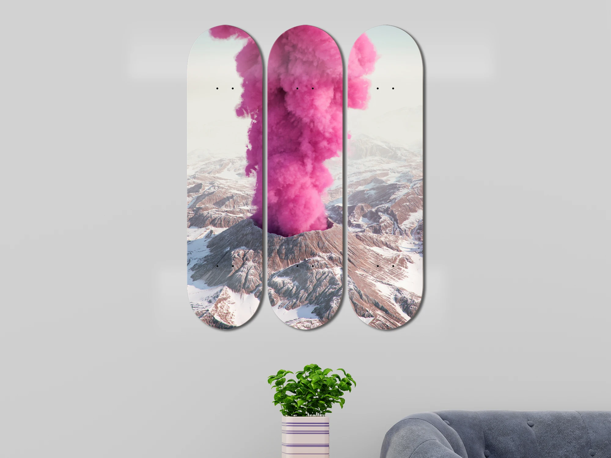 Set of 3pcs Abstract volcanoArt Skateboard Wall Art 7-layer Maple Decoration Skateboard Furnish and Decorate for Home Decor