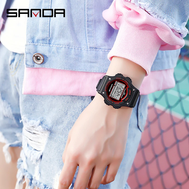 Sanda luxo led relógio digital eletrônico à prova dwaterproof água esporte relógios senhoras feminino relógio de pulso feminino relogio feminino 6020