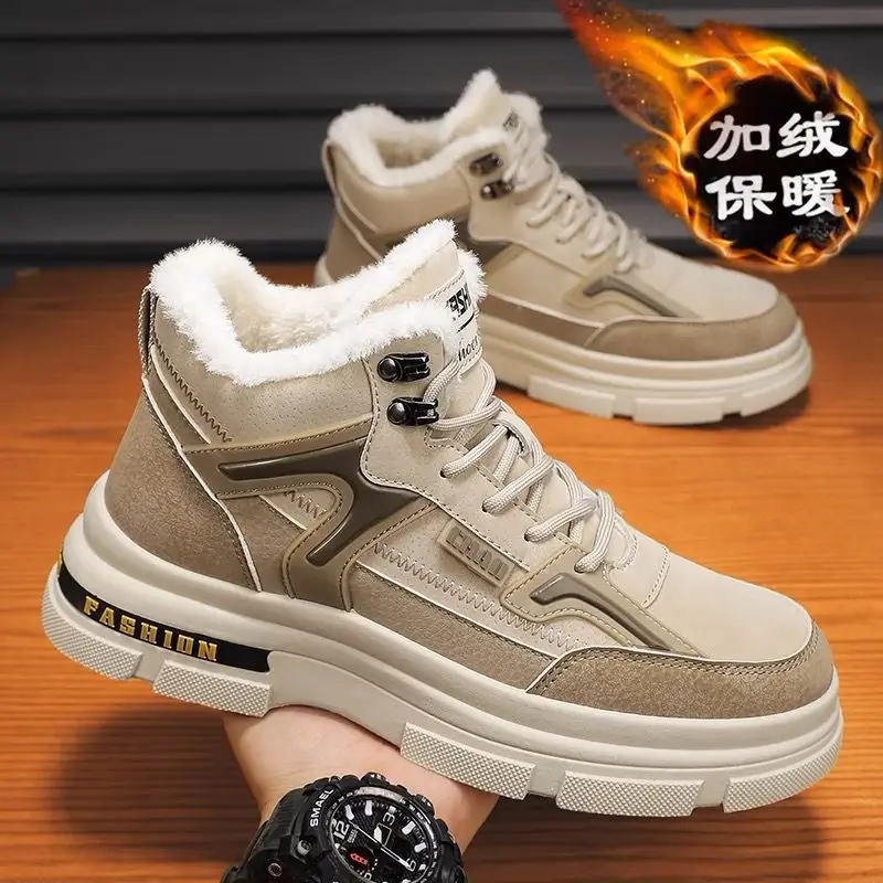 

Men's Snow Boots New Summer Thickened Fleece-Insulated Workwear Cotton Shoes with Faux Fur and Thick Soles