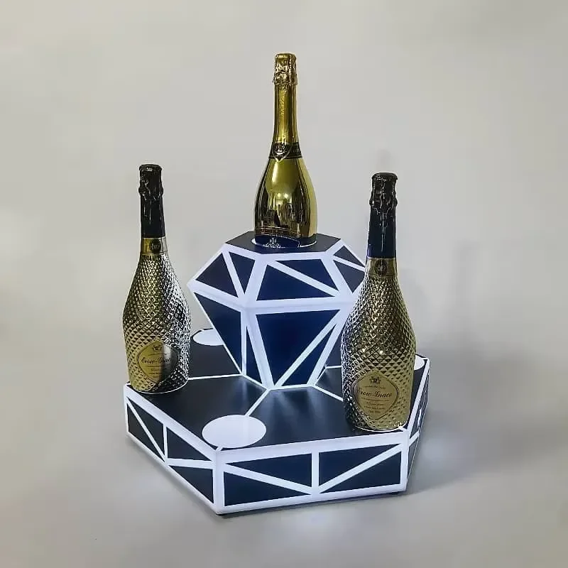 Custom Acrylic Country Modern Design Rechargeable LED Luminous 5L Bar Wine Tray Wine Bottle Rack Display Stand