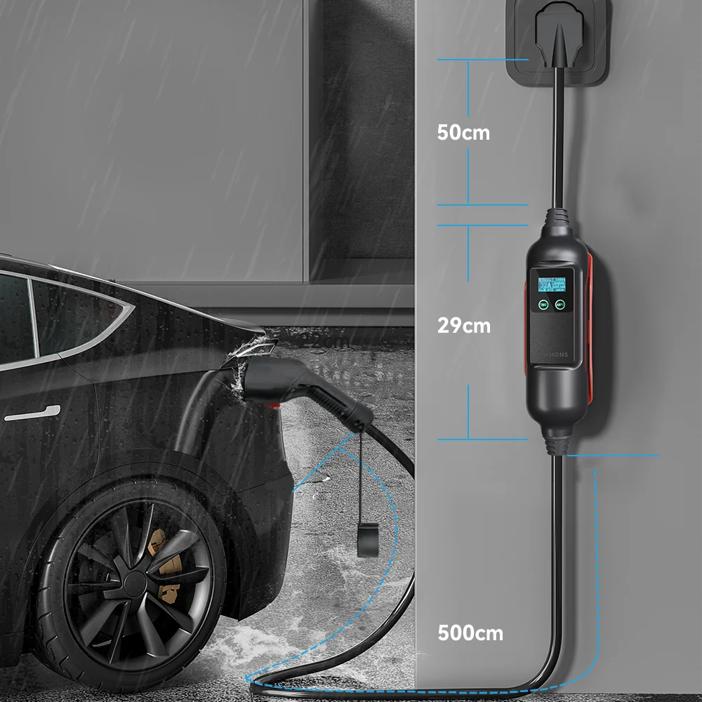 Khons Type1 Caricatore portatile EV Wallbox j1772 32A Caricatore per auto elettrica 7KW 1 fase EVSE Ricarica per veicolo elettrico Cavo da 5 m