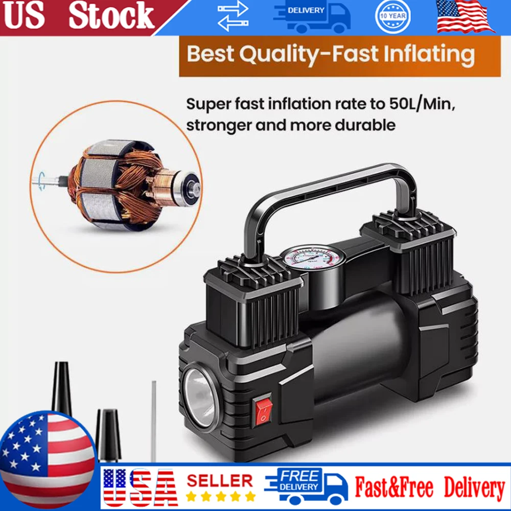 

12V 150PSI Car Tire Pump Dual Cylinder Car Electric Air Pump Mini Air Compressor with Pressure Gauge Electric Tire Inflator