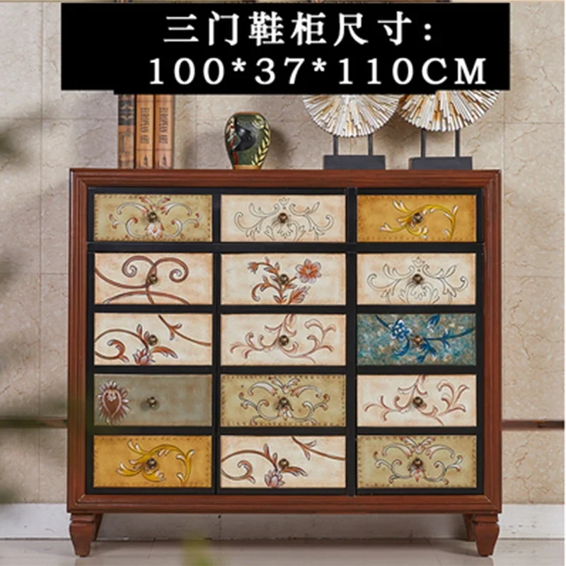 American shoe cabinet, balcony solid wood home painted storage door large capacity multi-layer storage
