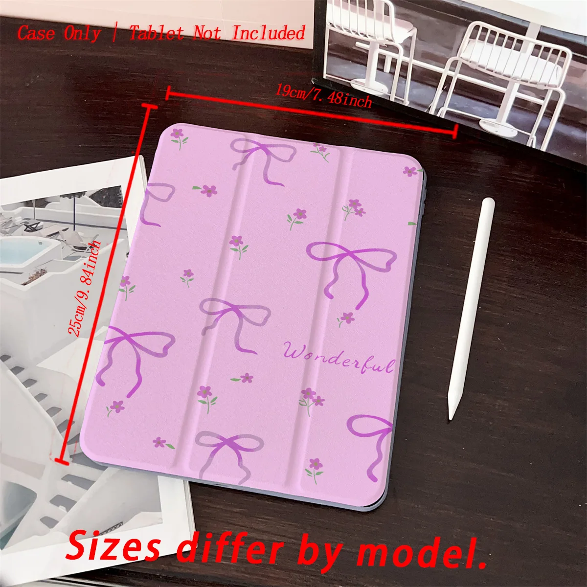 Capa para iPad com estampa de laço fúcsia para Pro 12.9/11/Air 10.9/iPad 10.2/Mini 6, capa resistente ao desgaste à prova de choque