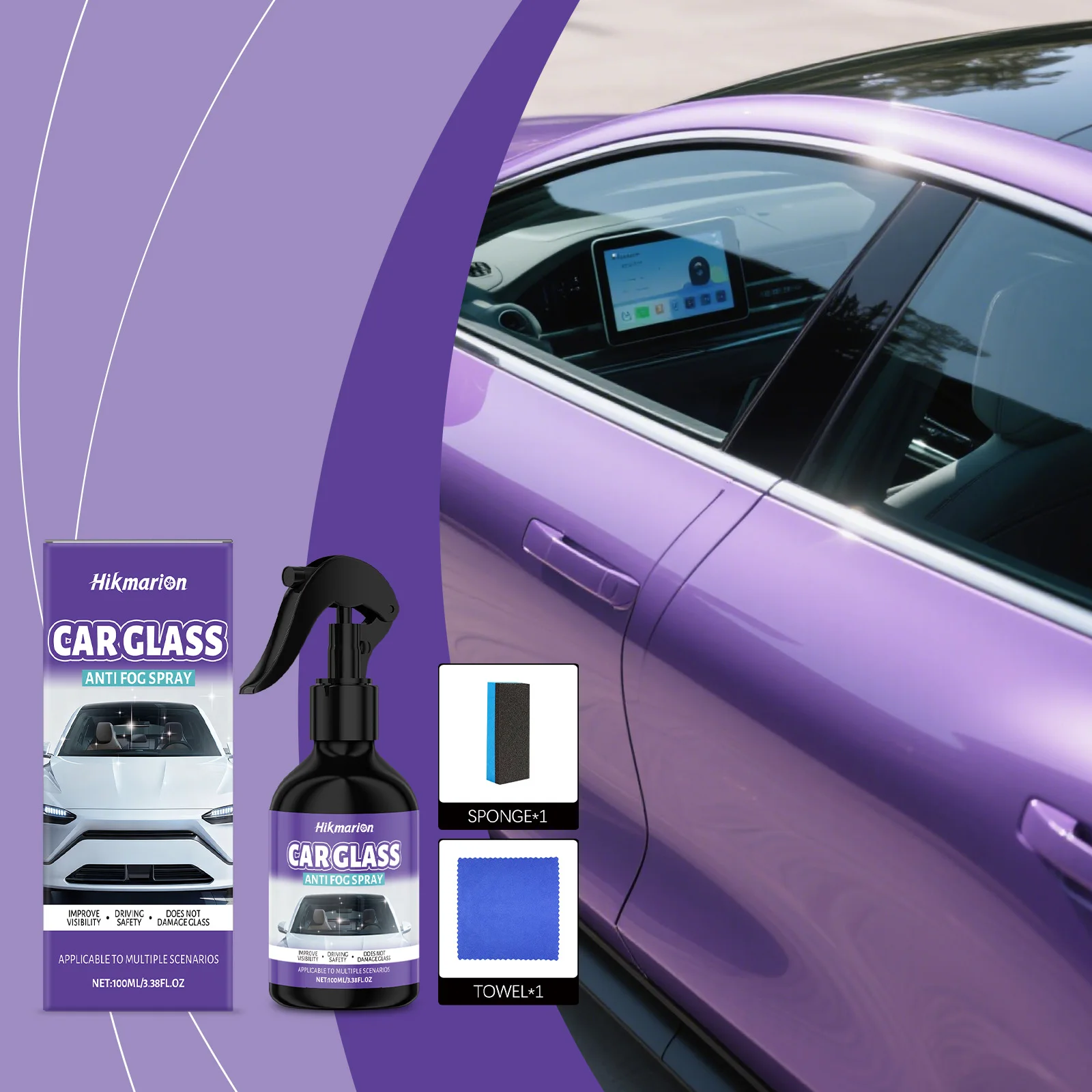 Car Anti-Fog Spray, Cleans, Defogs and Removes Water from Car Windows and Rearview Mirrors for Clear Vision on Rainy Days