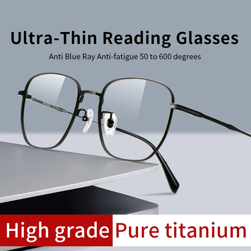 Ultralight Titanium Reading Glasses Ultrathin Hard & Multi-coated Lens for Men,Blue Light Blocking Presbyopia Eyeglasses