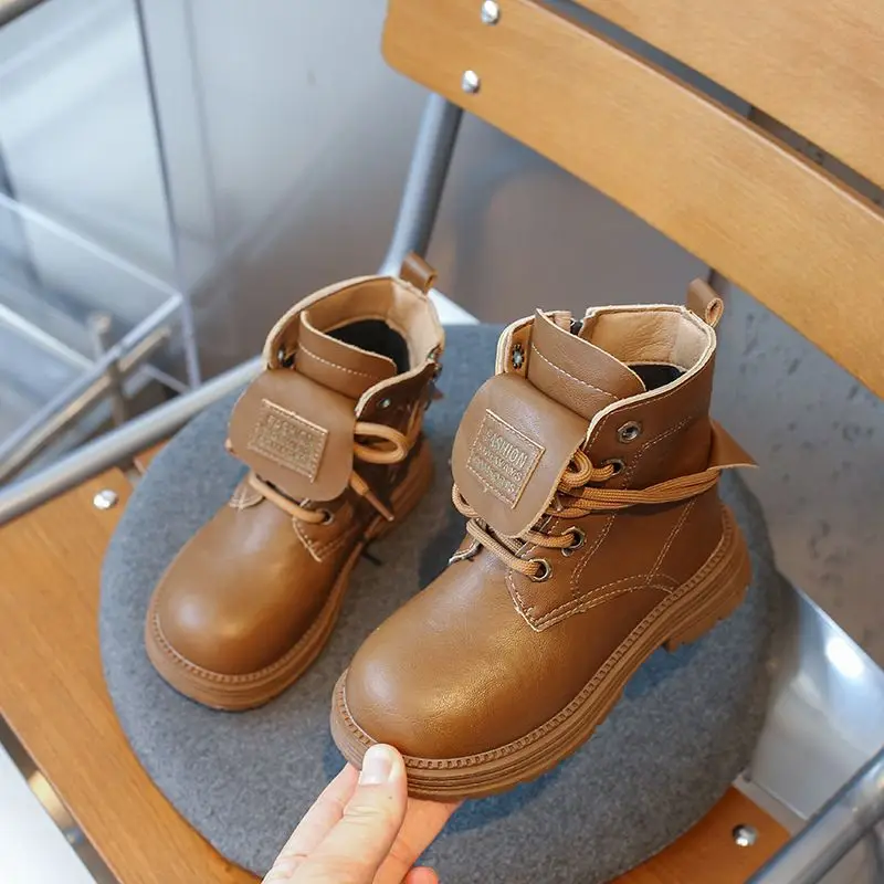 Kids Short Leather Boots AW2026 British Style Versatile Non Slip for Girls Boys Casual Fashion