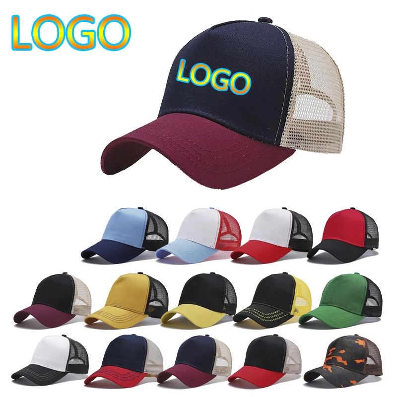 New Custom Logo Cotton Mesh Baseball Cap Outdoor for Women Color Matching Adjustable Dad Hat Hip Hop Men Snapback Trucker Caps