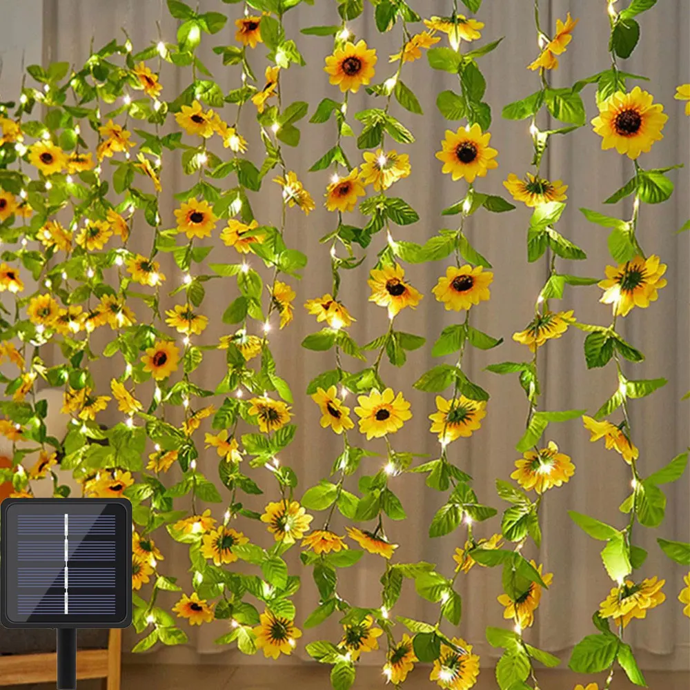 Ramadan Easter Solar Light Leaf Outdoor Holiday Light Garland for Garden Decor Mother's Day Graduation Christmas Wedding Decor