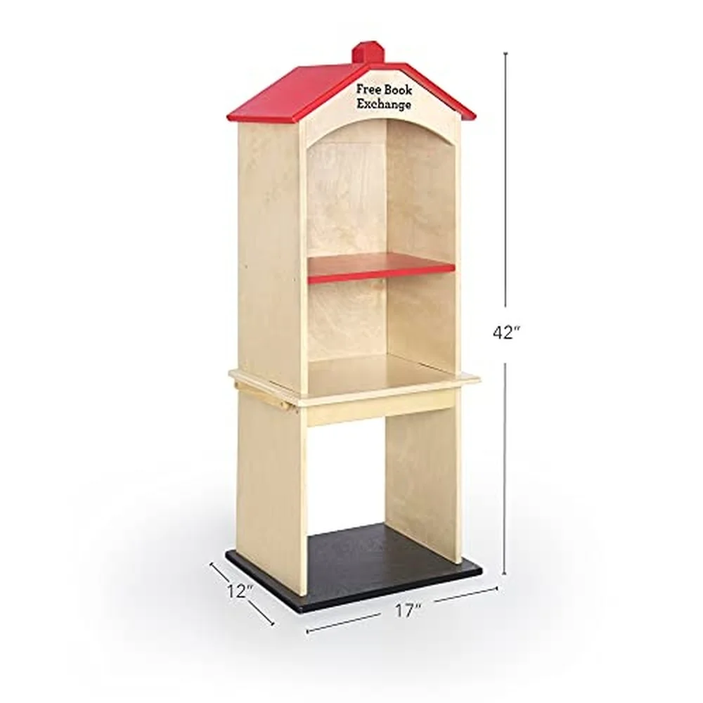 Guidecraft Free Library Exchange Book Stand: 3-Shelf Wooden Storage Bookcase, Classroom Furniture
