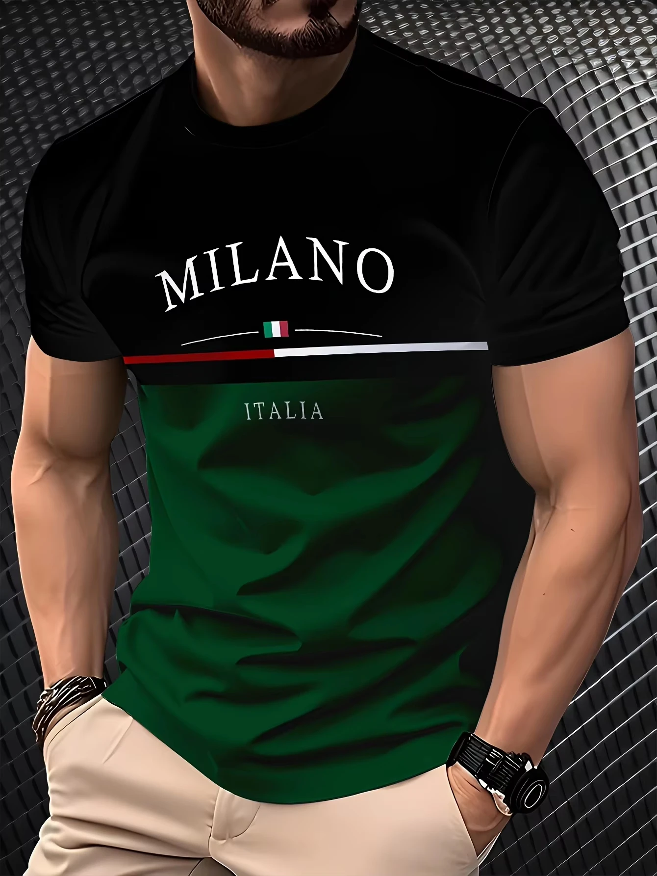 

Summer Men's T-shirt 3D Printed Casual Fashion And Retro Black And Green Polyester Short Sleeve Tops Outdoor Trend Men Clothing