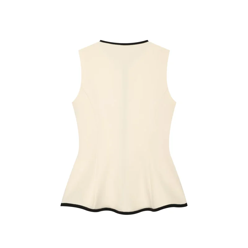 Summer Women's Sleeveless Round Neck Tie Style Blazer With Edge Trim Front With Traditional Hand Embroidered Buttons For Opening