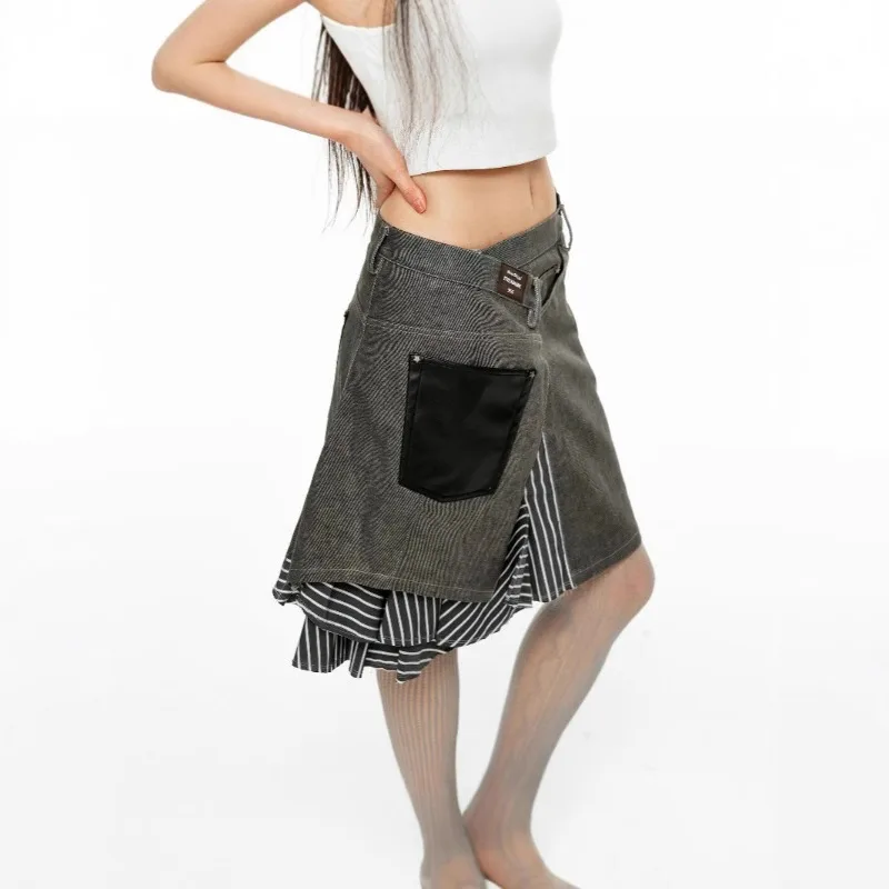 

Deconstructing Multi-faceted Wearing Irregular Skirts to Make Old Middle Skirts Plus Size High Waist Spice Denim A-line Skirts