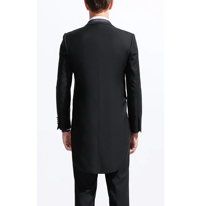 Black Formal Men Tail Suits with Double Breasted Groom Tuxedos for Wedding 3 Piece Male Fashion Set (Jacket+ Pants + Waistband)