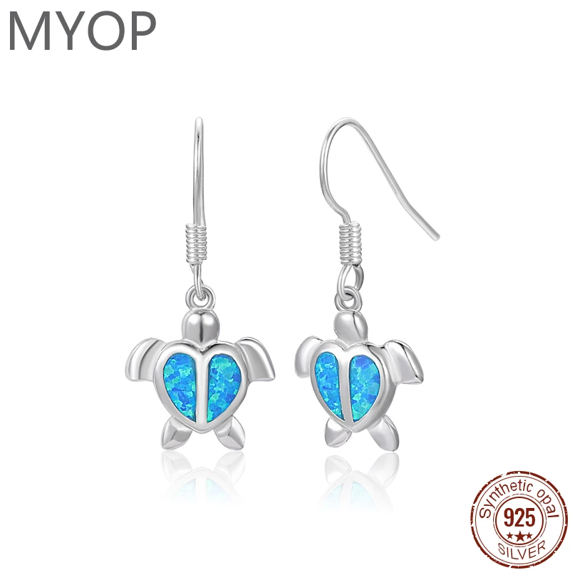 

XYOP 925 Silver Gift Faux Blue OPAL Heart-Backed Turtle Earrings, Wedding Glamour Party Fashion Jewelry