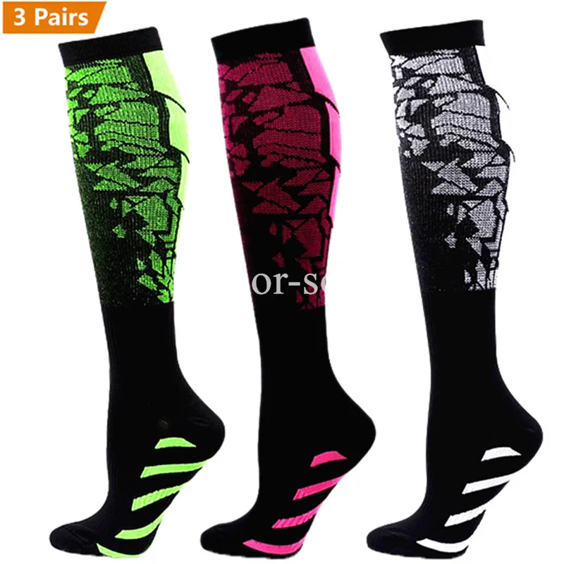 3 Pairs Lot Pack Compression Socks Running Men Women Floral Prints Stockings Sports Anti-Fatigue Compression Socks Bulk Sales