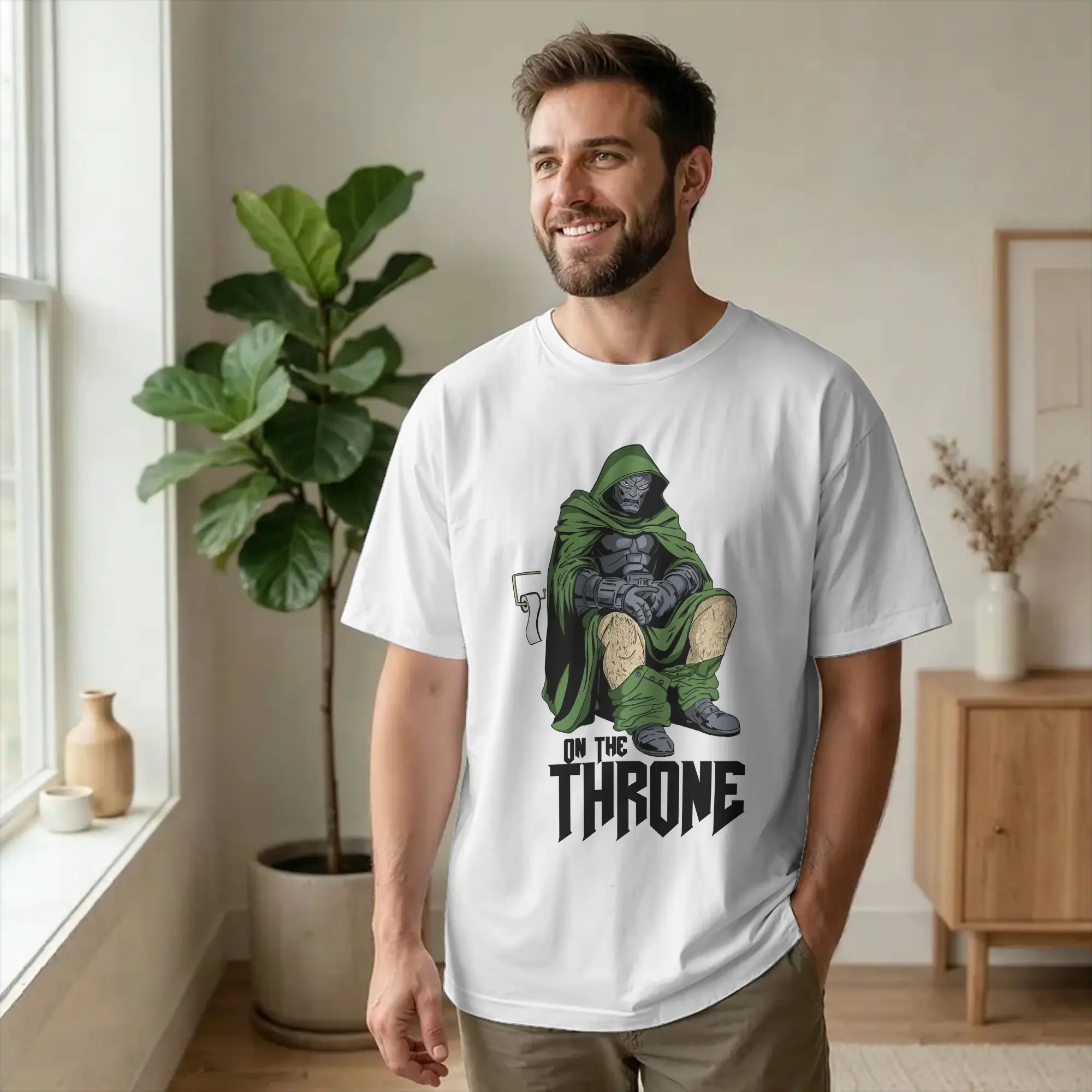 On the Throne Dr Dooms  T-Shirt Men's 100%Cotton Clothing Leisure  Round Neck Short Sleeve