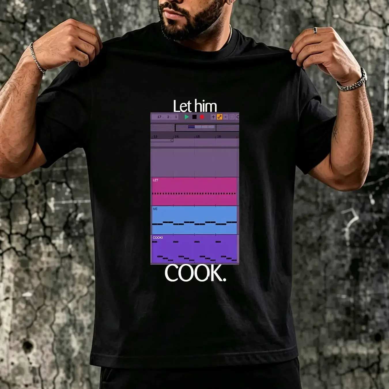 washed T Shirt Let Him Cook Producer Funny For Beatmaker Ableton FruityLoops Logic Producing Music long or short sleeves