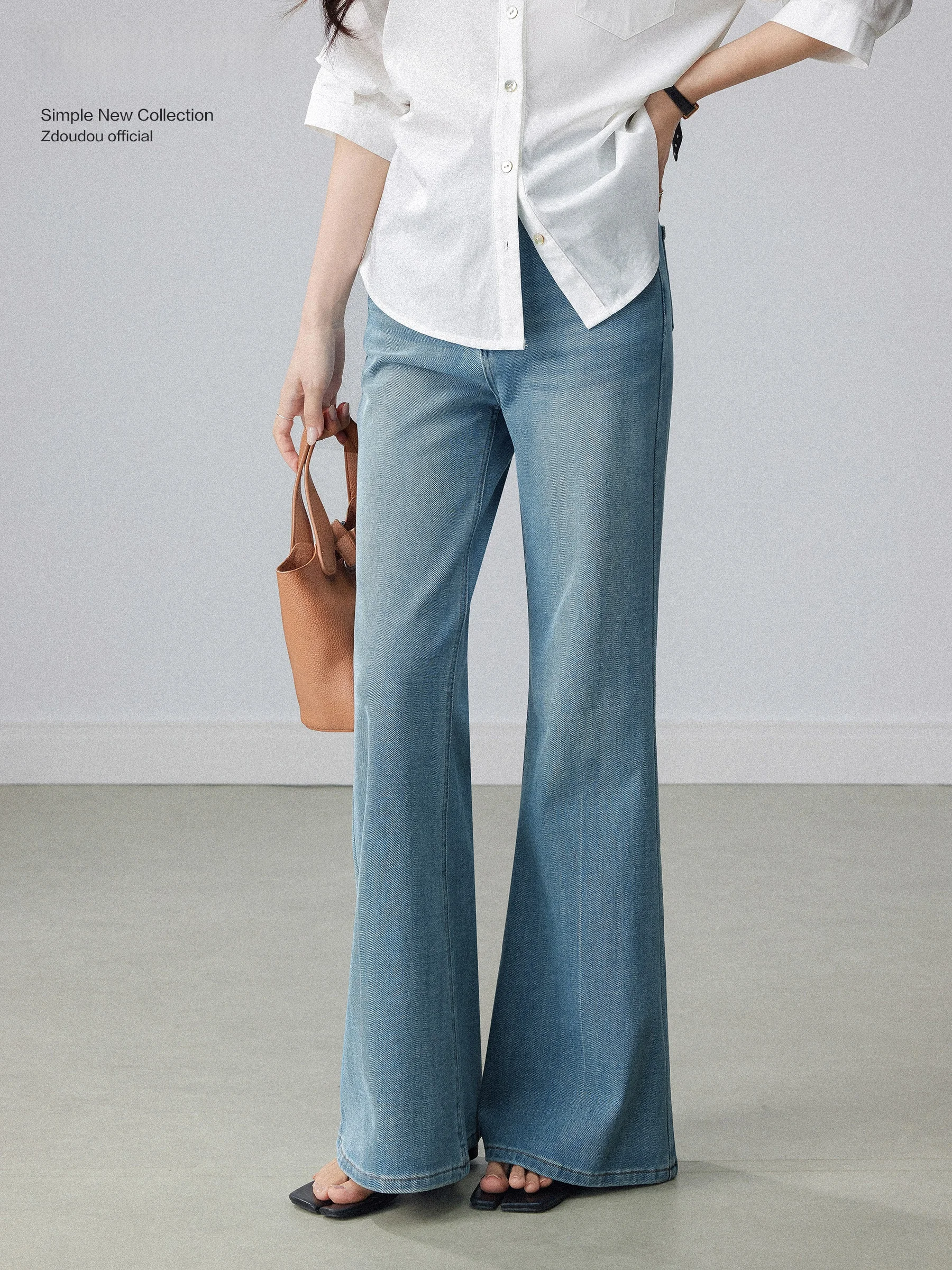 

Женские летние джинсы-клеш с высокой талией, облегающие, синие, для повседневной носки, из неэластичного денима