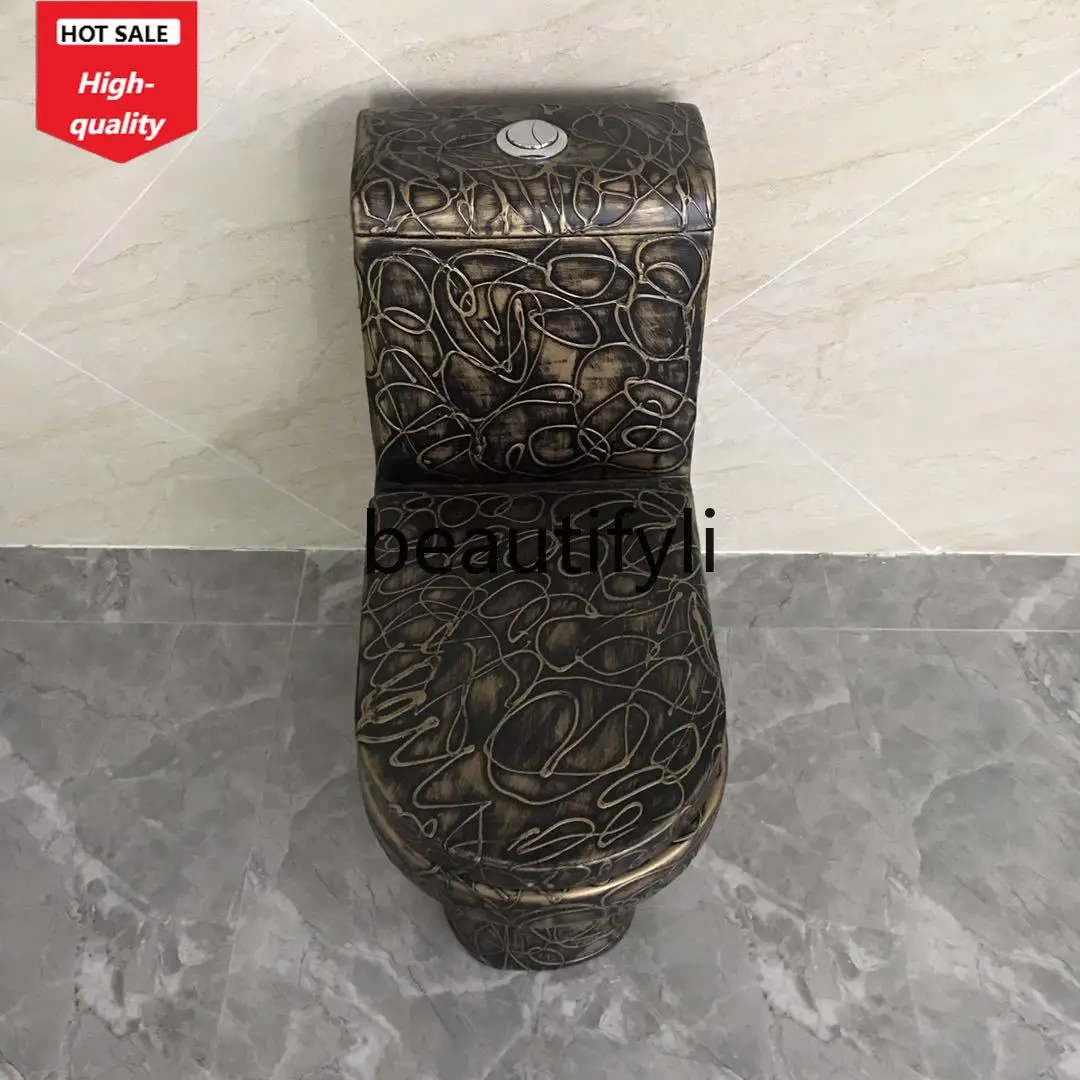 Inodoro de grano de madera de alta gama Boutique, inodoro antiguo de una sola pieza tipo sifón, cerámica, patrón de mármol D1089