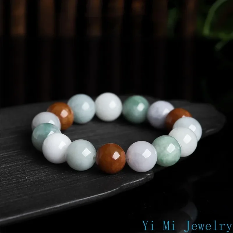 Burmese Jade Beaded Bracelets Gifts Amulets Natural Man Amulet Talismans Luxury Bangle Jadeite Gift Charm Jewelry Vintage Stone view 3