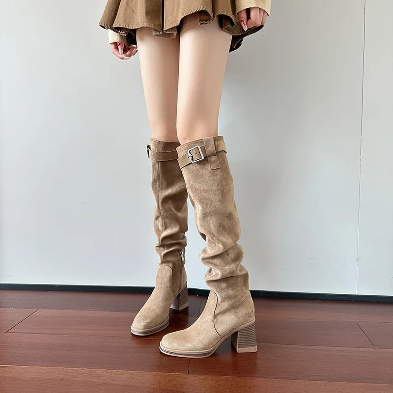 Long boots women 2026 new high-heeled boots autumn and winter two wear knight boots not over the knee pile boots