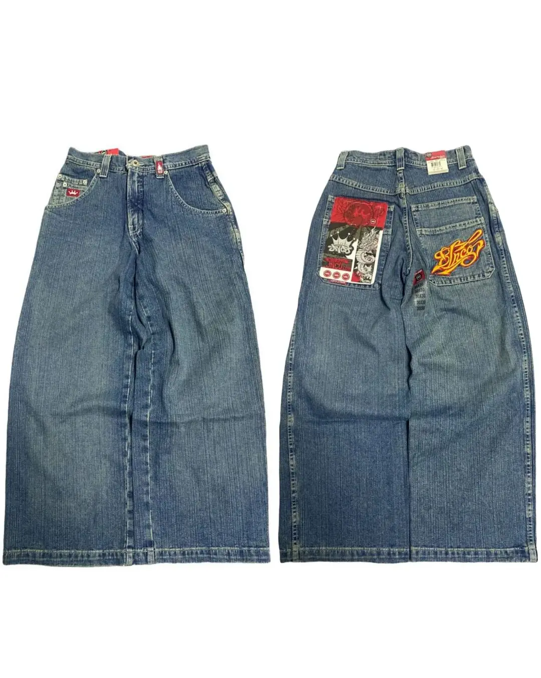 

Джинсы в стиле Харадзюку JNCO, новые готические широкие брюки с высокой талией, синие брюки в стиле ретро, мужские мешковатые джинсы в стиле хип-хоп с графическим принтом в виде игральных костей, Y2K