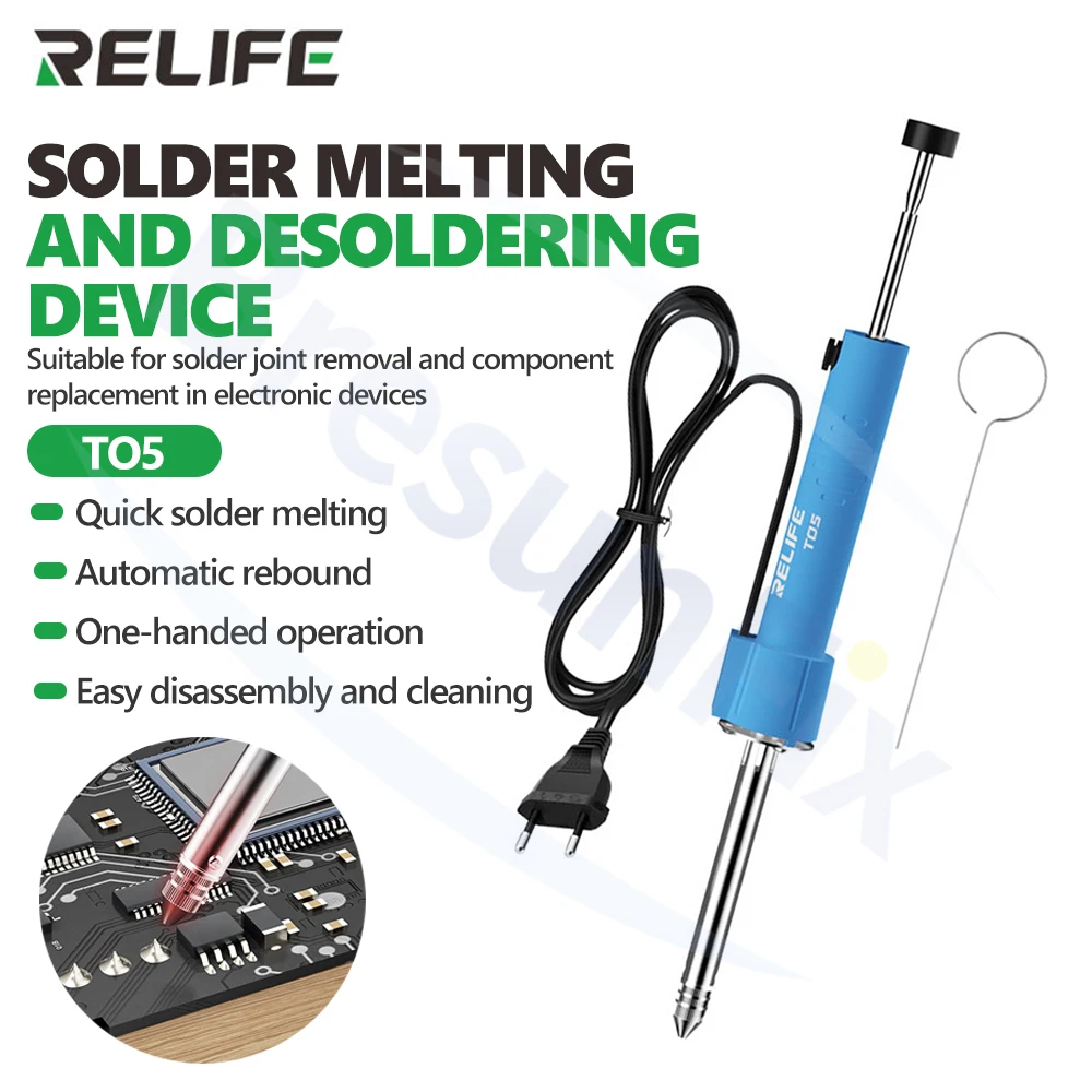 

RELIFE TO5 Electric Heating Solder Sucker for Electronic Component Repair Solder Joint Desoldering Solder Reflow Suction Tool