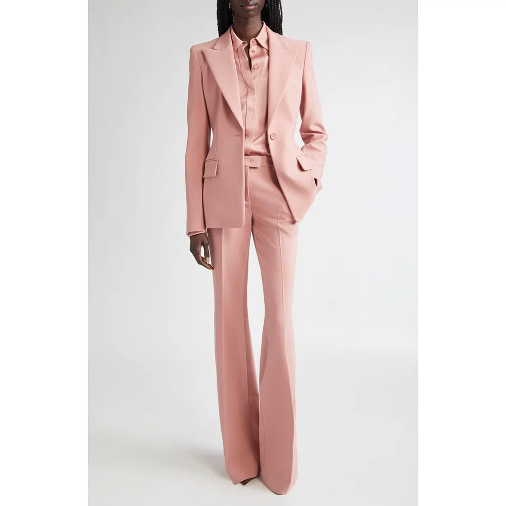 Pink Formal Evening Party Suit Single Button Notched Women Set New Female Two Pieces (Blazer+Trousers) Daily Office Lady Set