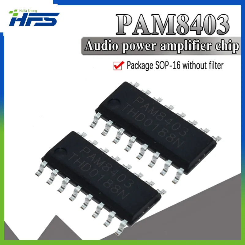 10PCS PAM8403 Filterless 3W Class-D Stereo Audio Amplifier chip SOP-16 SOP16 8403