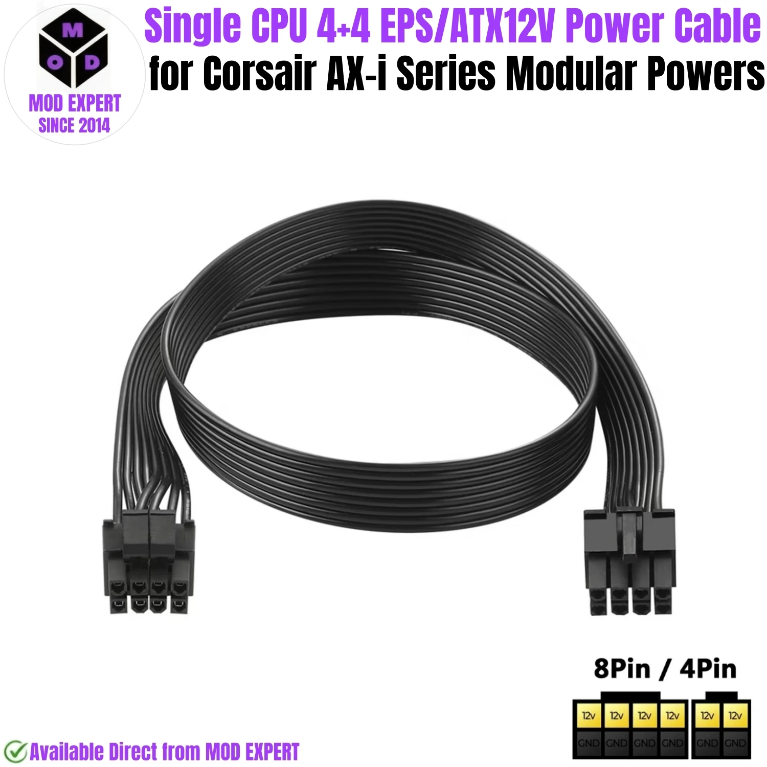 For Corsair AX-i, CPU Power Cable 4+4 Flat EPS/ATX12V for Corsair AX1600i, AX1500i, AX1200i, AX860i, AX760i Modulars, 18AWG 60CM