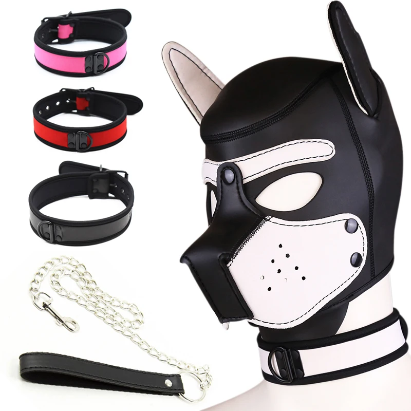 Bdsm Fetish Alternative Bondage Gear Puppy Play Dog Hood Mask Slave Neck Collar Lead Drag Chain Couples Game Role Play Sex Toys