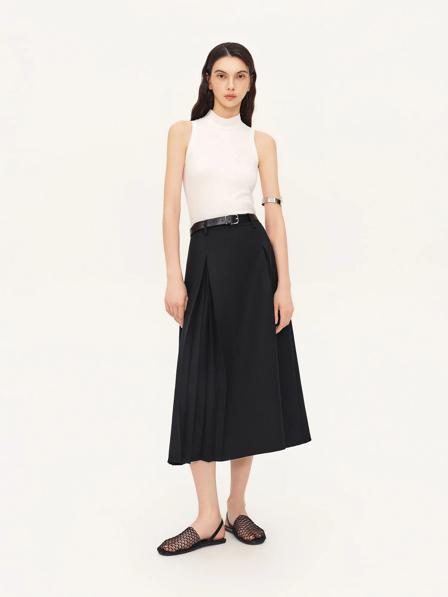 ZIQIAO 2026 Fall Women's Gray A-Line Pleated Midi Skirt - Versatile Two-Way Design for Office Commute and Daily Wear