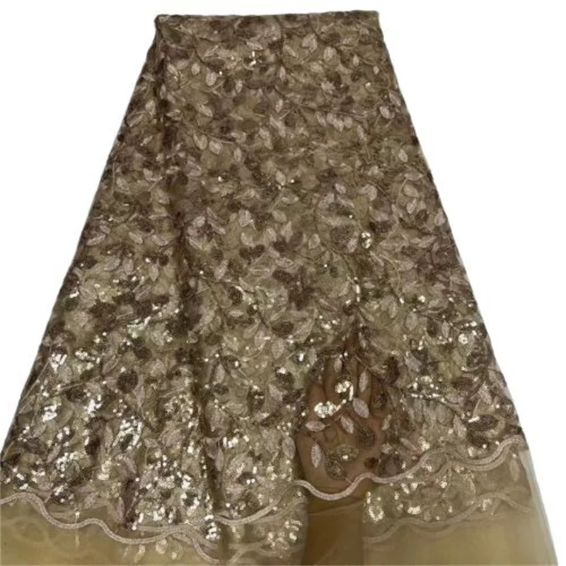 

Gold Big Sale Sequins French Tulle Lace Fabric High Quality African Lace Fabric Nigerian Lace Fabric For Evening Wedding Party