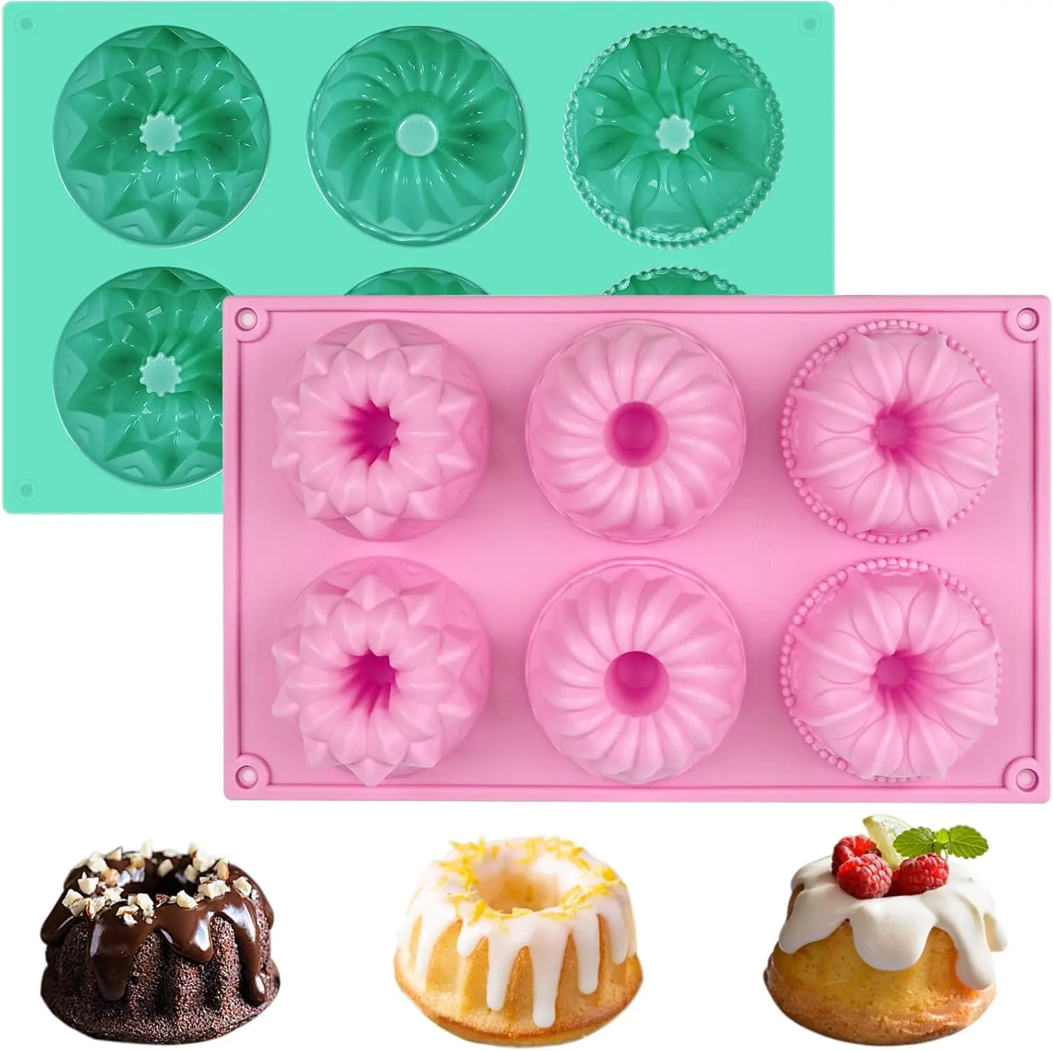 2 moldes para hornear de silicona antiadherentes con 6 cavidades para cupcakes, donuts, brownies y gelatinas