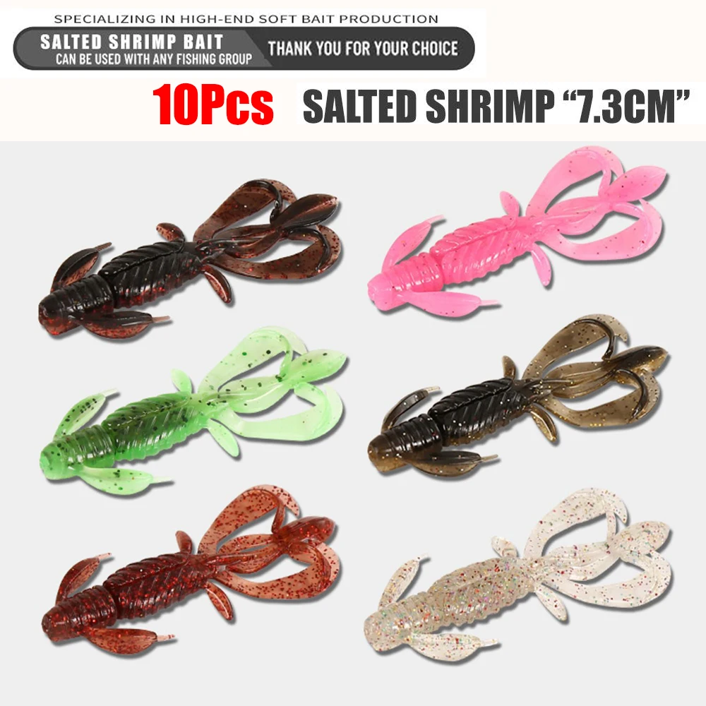 ZUKIBO 10PCS Saltwater Fishing Lures Shrimp Baits Set 7 Colors Artificial Soft Fishing Plastic Shrimp Crawfish Bait Bass Tackle