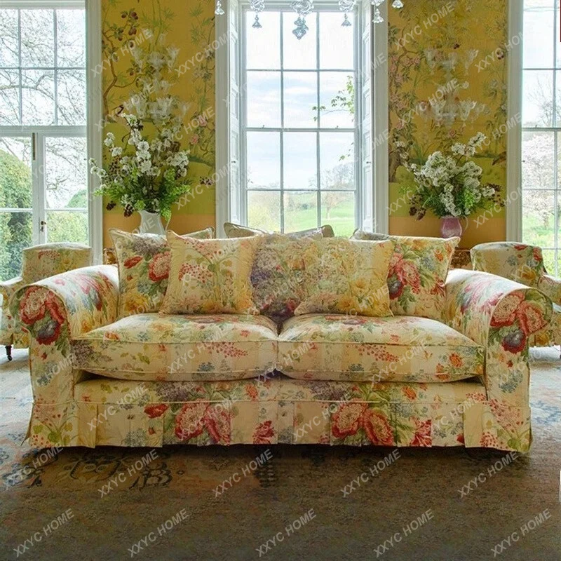 

L medieval fabric sofa B & B pastoral floral sofa country living room oil painting style three-person sofa