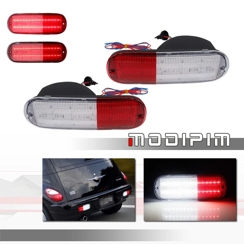 

Red LED Car Rear Bumper Reflector Tail/Brake Lights, Rear Fog Lights w/ White Reverse Lights For 2001-2005 Chrysler PT Cruiser