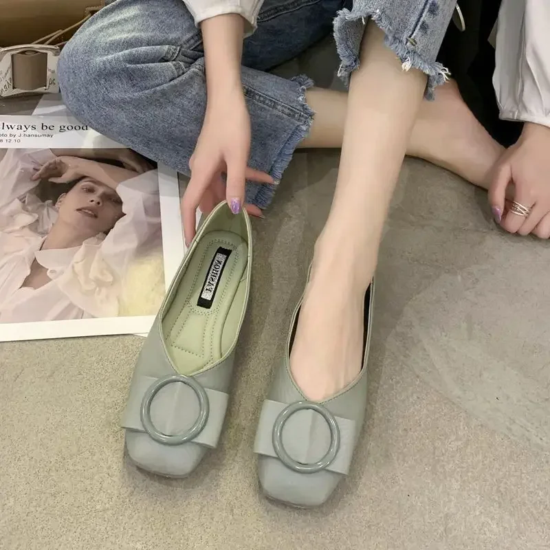 

Moccasins Flat Green Round Toe Flats Women's Summer Footwear Luxury Leather Casual Cute Kawaii Shoes For Woman 2024 Luxury Brand