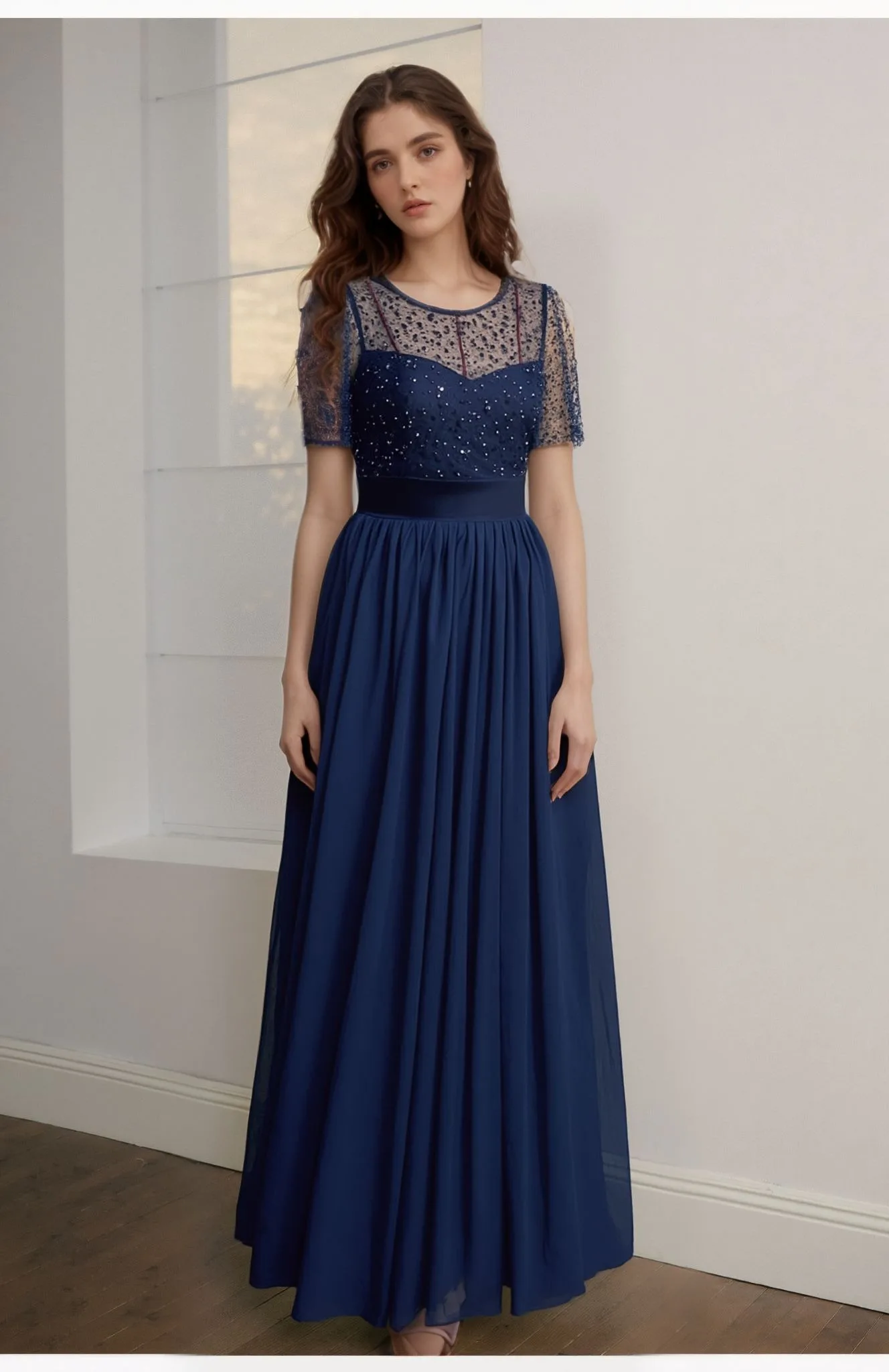 فساتين وصيفة العروس أنيقة برقبة دائرية للسيدات بأكمام طويلة على شكل بوق على شكل حرف a للحفلات من Vestidos De Fiesta #3