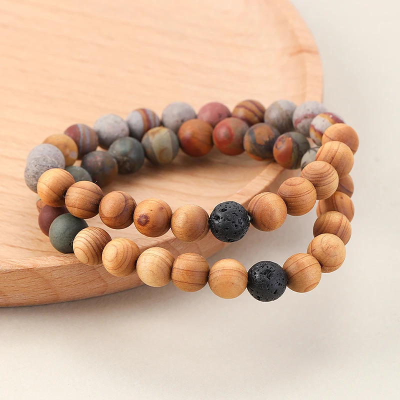 

Beads Matte Brown Wood Grain Beads Bracelet Elastic Bracelet Handmade Jewelry Making Couple Bracelet 8mm Beads